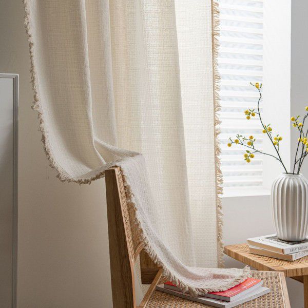 Imanqiyun curtain finished Waffle solid color American kitchen curtain polyester cotton semi shading curtain directly supplied by the manufacturer