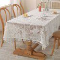 American style pastoral crochet table cloth woven hollowed out table cloth tassel cover table cloth beige hollowed out cloth table mat 