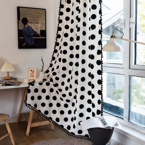 Cross border Amazon Nordic INS style simple and versatile black-and-white dot balcony window curtain