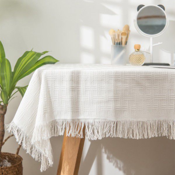 Photographic tablecloth ins wind light luxury high sense lace white cotton linen desk cloth rectangular tea table round table mat 