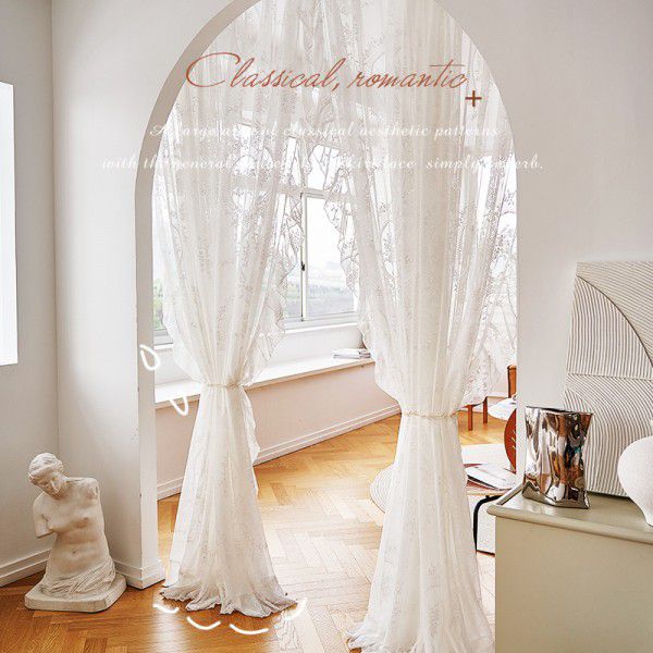 French garden lace gauze curtain rococo balcony bay window bedroom partition gauze curtain window gauze finished products wholesale