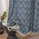 Country Curtain Finished Rod Vintage Jacquard Stripe Wave Navy Cottage Kitchen Shade