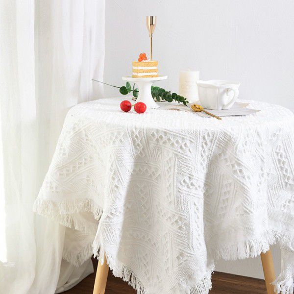 Nordic tea table mat table cloth INS wind white bedside table cloth cover rectangular table table cloth dust cover cloth table mat 