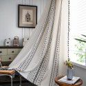 Cloth father curtain American Bohemian cotton and hemp printed geometric perforated shading bedroom window kitchen finished curtain