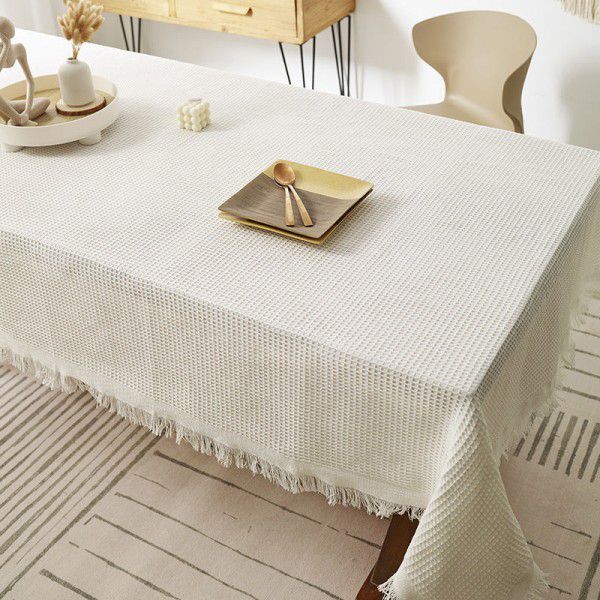 Japanese style quiet wind milk tea color tablecloth ins wind thickened cotton and linen cloth art advanced sense light luxury table square tablecloth 