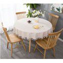 Cross border e-commerce gray big grid tassel imitation cotton linen table cloth round home living room party table cloth wholesale 