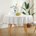 2019 New Colorful Wool Ball Round Christmas Day Decorative Table Cloth Amazon Cotton Linen Table Cloth 