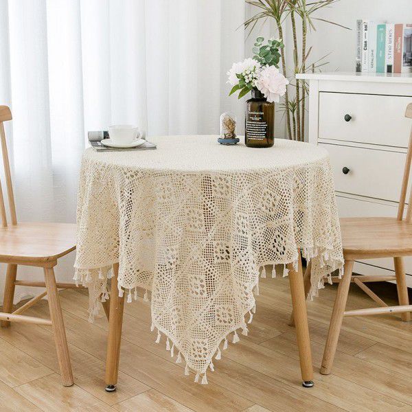 Lace beige lace tablecloth rectangular tea table hollowed out European cover tablecloth net red photo table decorative cloth 