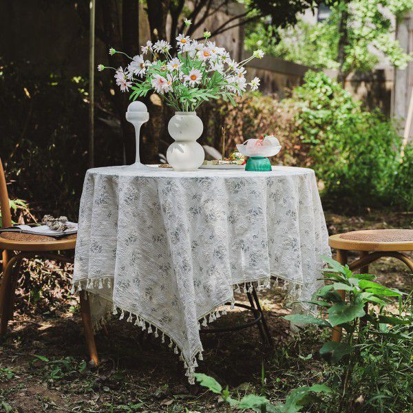 Small and Fresh Cross border Table Cloth ins Clove Flower Broken Garden Cotton Linen Table Cloth American Decorative Amazon Picnic Cloth 