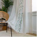 Finished curtains are exclusively provided for Amazon INS cross-border new blue embroidery flowers tassels cotton hemp coffee curtain manufacturers