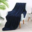 Solid color flannel ball blanket wholesale solid color tassel blanket office wool ball gift blanket blanket 