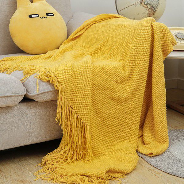 Pure color knitting blanket Home stay bed end decorative blanket blanket bed napkin ins nap air conditioning blanket blanket sofa blanket 