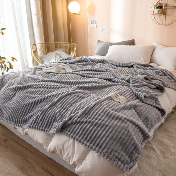 New super soft pure color flannel blanket plain stripe magic velvet nap blanket air conditioning blanket cover blanket special price 