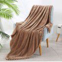 Solid color flannel ball blanket wholesale solid color tassel blanket office wool ball gift blanket blanket 