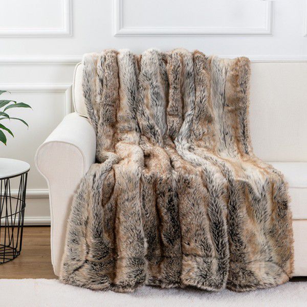 Nordic imitation fur blanket imitation fur sofa blanket model room soft decoration light luxury fur blanket thickened double-layer blanket 