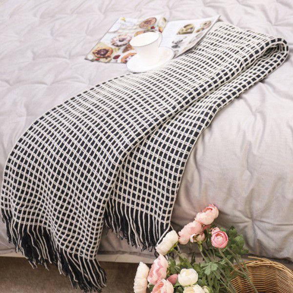 Nordic sofa cover blanket knitting blanket foreign trade blanket waffle blanket fringes scarf lunch break blanket 