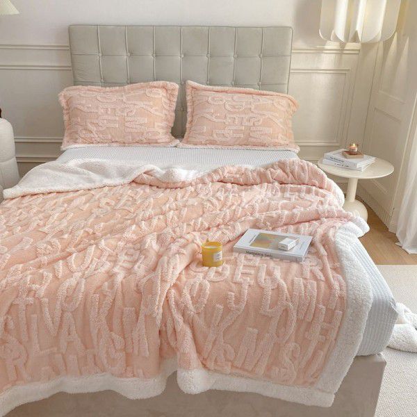 Cross border cashmere blanket thickened double layer jacquard taff blanket siesta blanket flannel blanket 