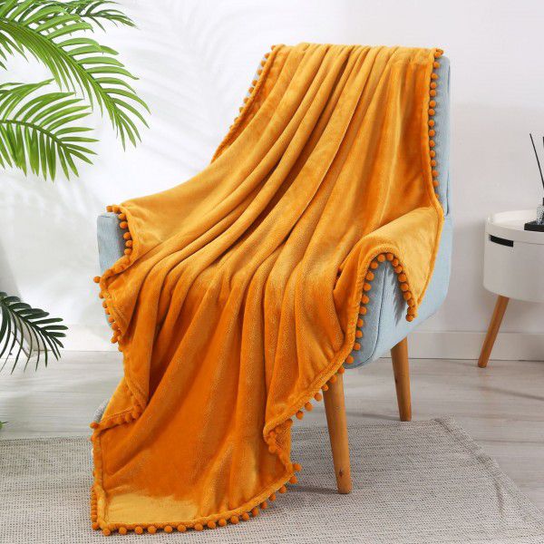 Solid color flannel ball blanket wholesale solid color tassel blanket office wool ball gift blanket blanket 