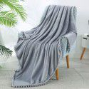 Solid color flannel ball blanket wholesale solid color tassel blanket office wool ball gift blanket blanket 