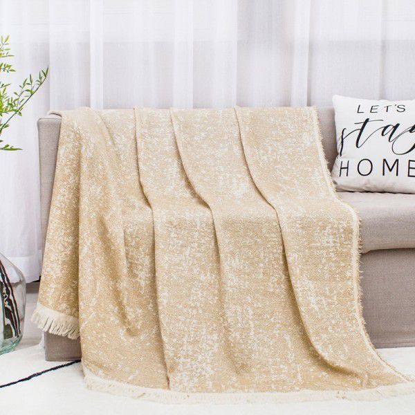 Cotton linen ins living room sofa blanket tassel blanket wearable knee blanket midnight sleeping blanket leisure decorative blanket bed tail blanket 