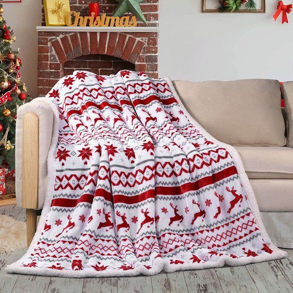 Cross border special flannel Christmas blanket Double layer snow Christmas decorative blanket Foreign trade nap blanket Air conditioning blanket