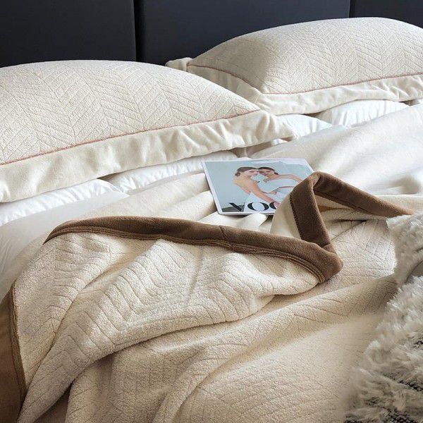 Warm in autumn and winter, plain milk wool blanket thickened nap blanket, plush herringbone pattern jacquard cover blanket in office 