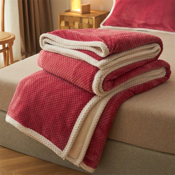 Nordic solid color double-layer blanket thickened cashmere blanket winter sheets flannel nap sofa gift blanket 