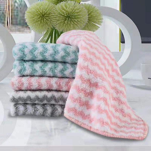 Factory direct supply coral velvet stripe lockedge dishwashing cloth water absorption stripe cleaning cloth household cleaning kitchen rag 