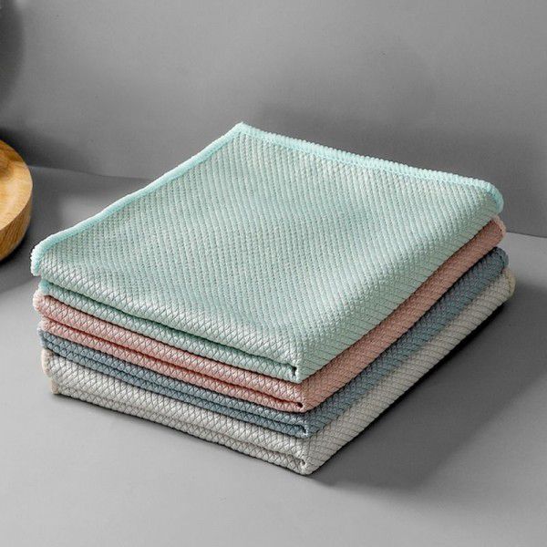 Fish scale grid fish pattern dishcloth is not easy to lose hair and leave no marks after absorbing water. Kitchen cleaning cloth and household cleaning cloth 