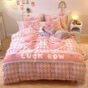 Micro business explosion large version cartoon snowflake velvet four piece set coral velvet winter Plush quilt cover bed sheet double-sided flannel 