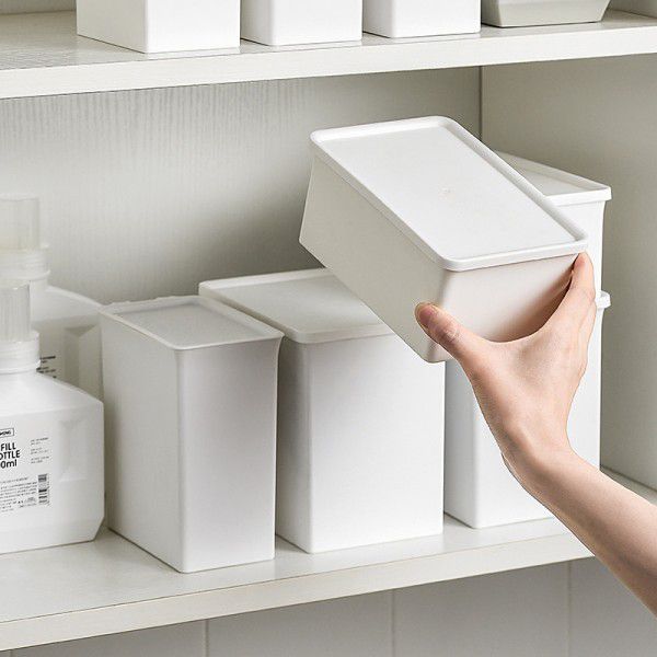 Japanese style drawer storage box with lid Simple label Laundry powder box can be stacked Sundries classification storage box dustproof