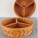 Imitation rattan woven storage basket, fruit basket, three-grid fruit tray, new hand-woven snack storage basket 