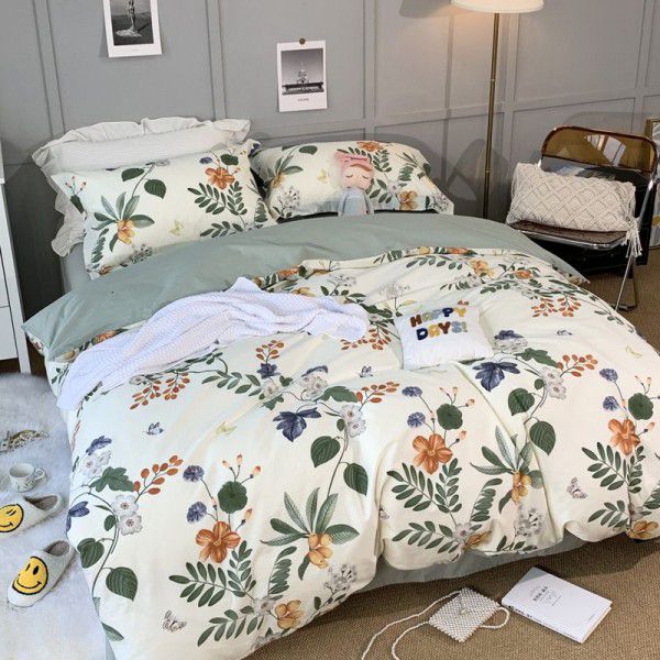 All season cotton fitted sheet Multi specification 4-piece set Reactive printing pastoral set 3-piece bedding 