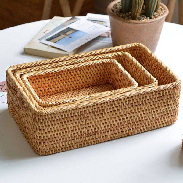 Vietnam autumn rattan woven storage basket fruit dessert tray basket home storage basket storage square storage box 