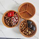 Imitation rattan woven storage basket, fruit basket, three-grid fruit tray, new hand-woven snack storage basket 