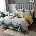 Supply bedding home textile autumn and winter thickened frosted emerald cotton four piece quilt cover three piece fitted sheet set 