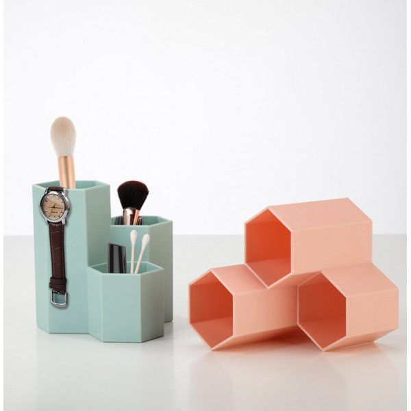 Multi functional pen container Desktop cosmetic finishing box Office stationery Student desktop pen bucket 3 compartment storage box 