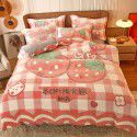 Micro business explosion large version cartoon snowflake velvet four piece set coral velvet winter Plush quilt cover bed sheet double-sided flannel 