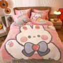 Micro business explosion large version cartoon snowflake velvet four piece set coral velvet winter Plush quilt cover bed sheet double-sided flannel 