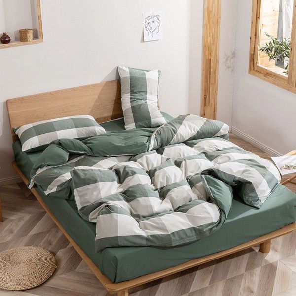 Cross border Amazon Japan washed cotton bedding three piece set home textile cotton fitted sheet double four piece set 