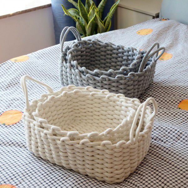 Storage basket Nordic ins cotton yarn hand woven desktop storage basket sundries snack basket directly supplied by the manufacturer 