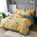 Supply bedding home textile autumn and winter thickened frosted emerald cotton four piece quilt cover three piece fitted sheet set 