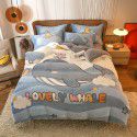 Micro business explosion large version cartoon snowflake velvet four piece set coral velvet winter Plush quilt cover bed sheet double-sided flannel 