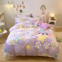 Micro business explosion large version cartoon snowflake velvet four piece set coral velvet winter Plush quilt cover bed sheet double-sided flannel 