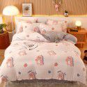 Micro business explosion large version cartoon snowflake velvet four piece set coral velvet winter Plush quilt cover bed sheet double-sided flannel 