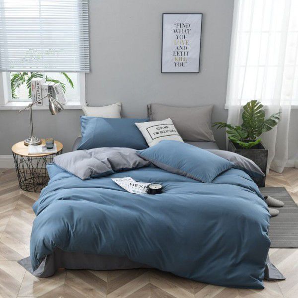 Cross border Amazon European size self-designed solid color bedding quilt cover three piece set 