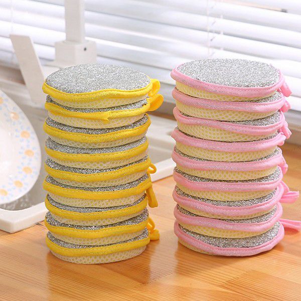 Round double-sided cleaning cloth sponge dishwashing towel is not easy to be stained with oil, absorb water, wipe the bowl towel, lazy people brush the bowl cloth 