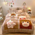 Micro business explosion large version cartoon snowflake velvet four piece set coral velvet winter Plush quilt cover bed sheet double-sided flannel 