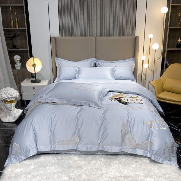 New Light Feather Twill 100 Thread Count Long staple Cotton Embroidery One Piece Hair generating Sheet Set of Four 