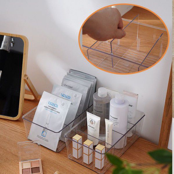 Transparent desktop compartment cosmetic storage box Multi functional sundries separation and sorting box Refrigerator storage with cover 